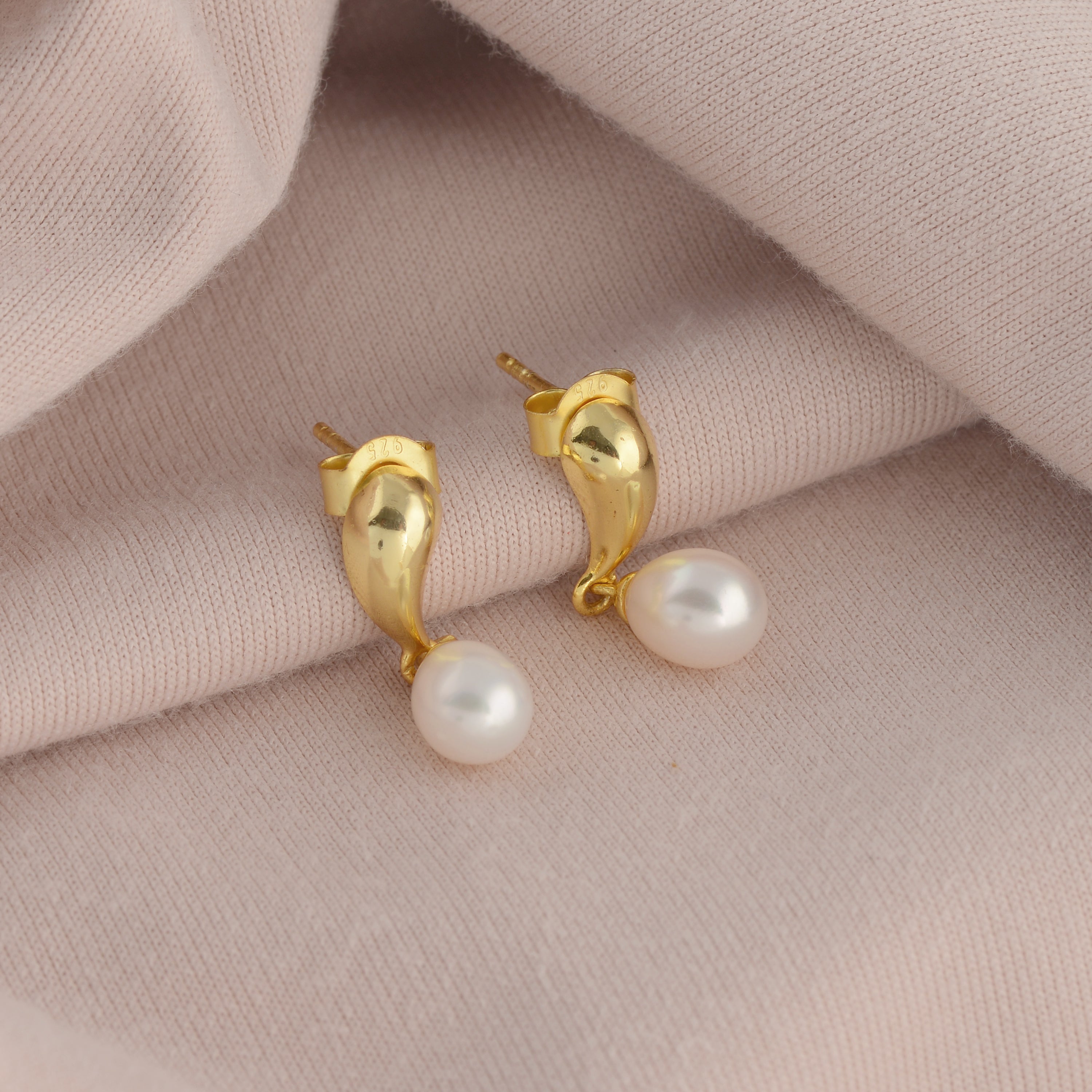 Yellow Tinted Pearl dangling Earrings - Krishna Jewellers Pearls and Gems